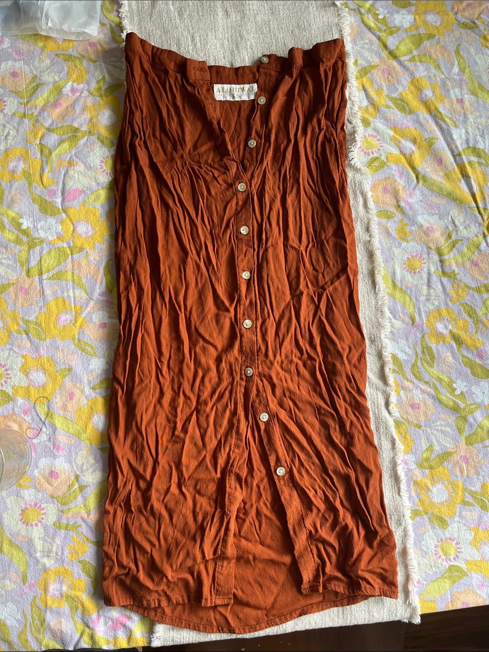 Alohiwai Women's Midi Button-Front Skirt in Rust